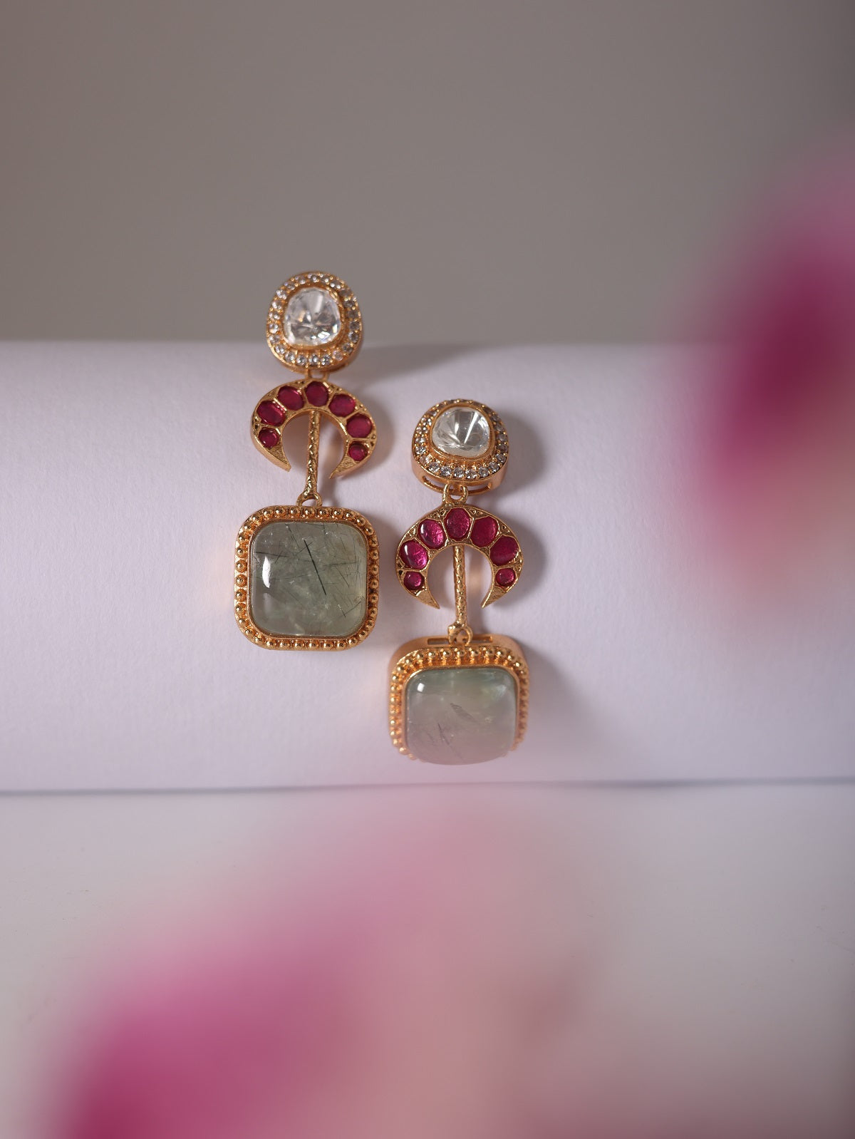 Moonstone Ruby Dropdown Earrings