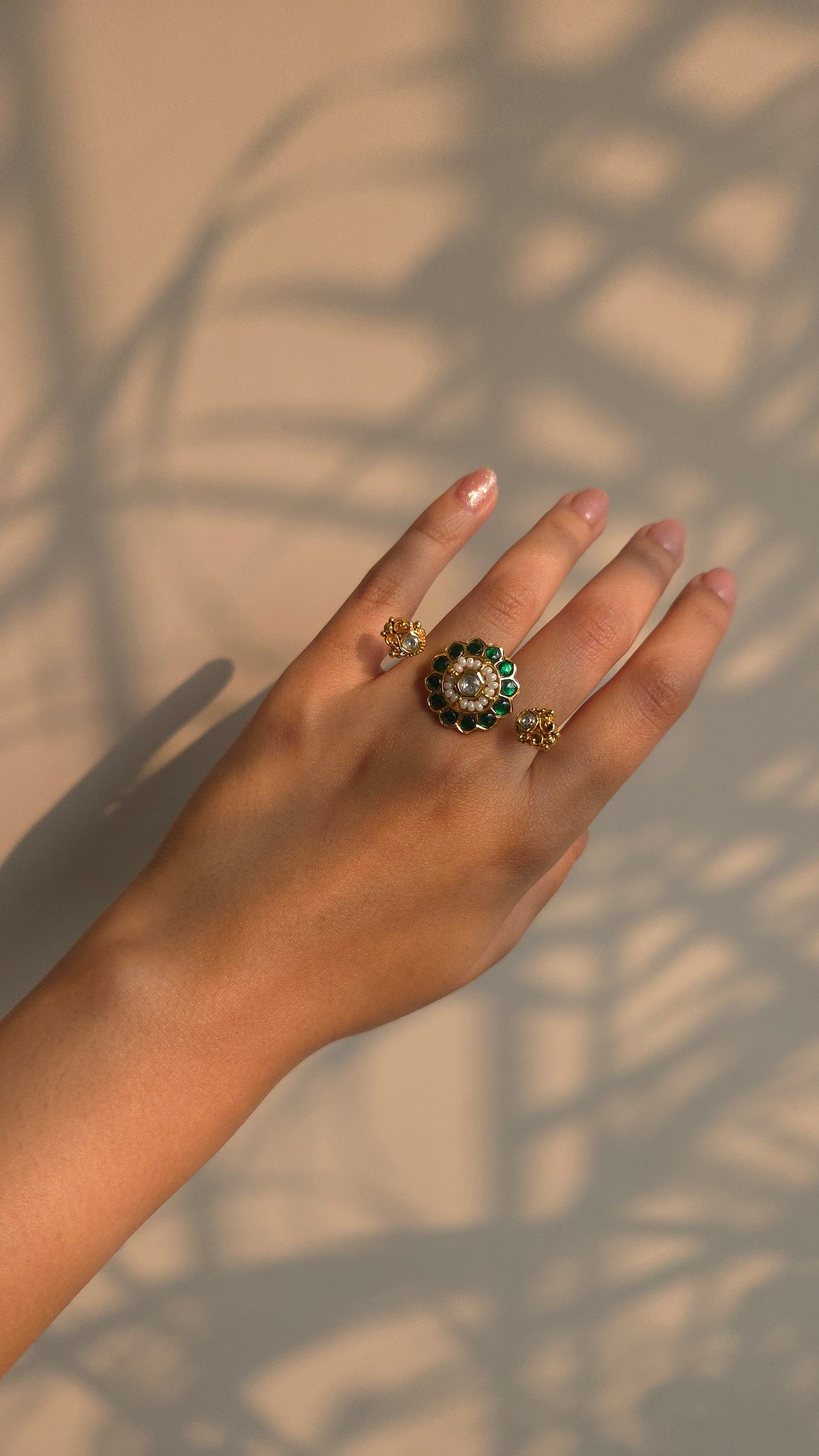Emerald Green Two Finger Ring
