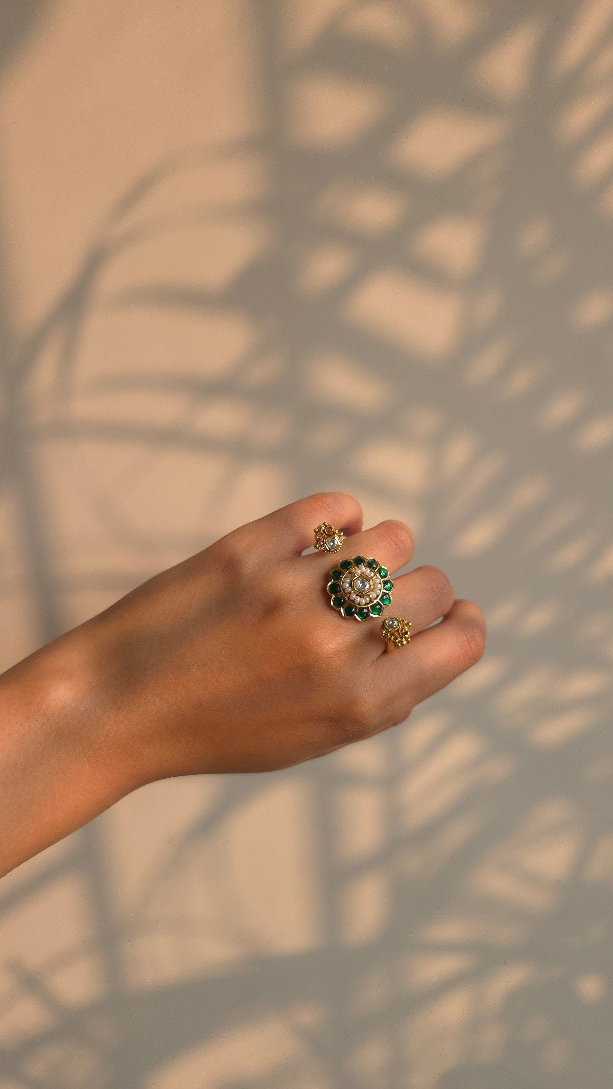 Emerald Green Two Finger Ring