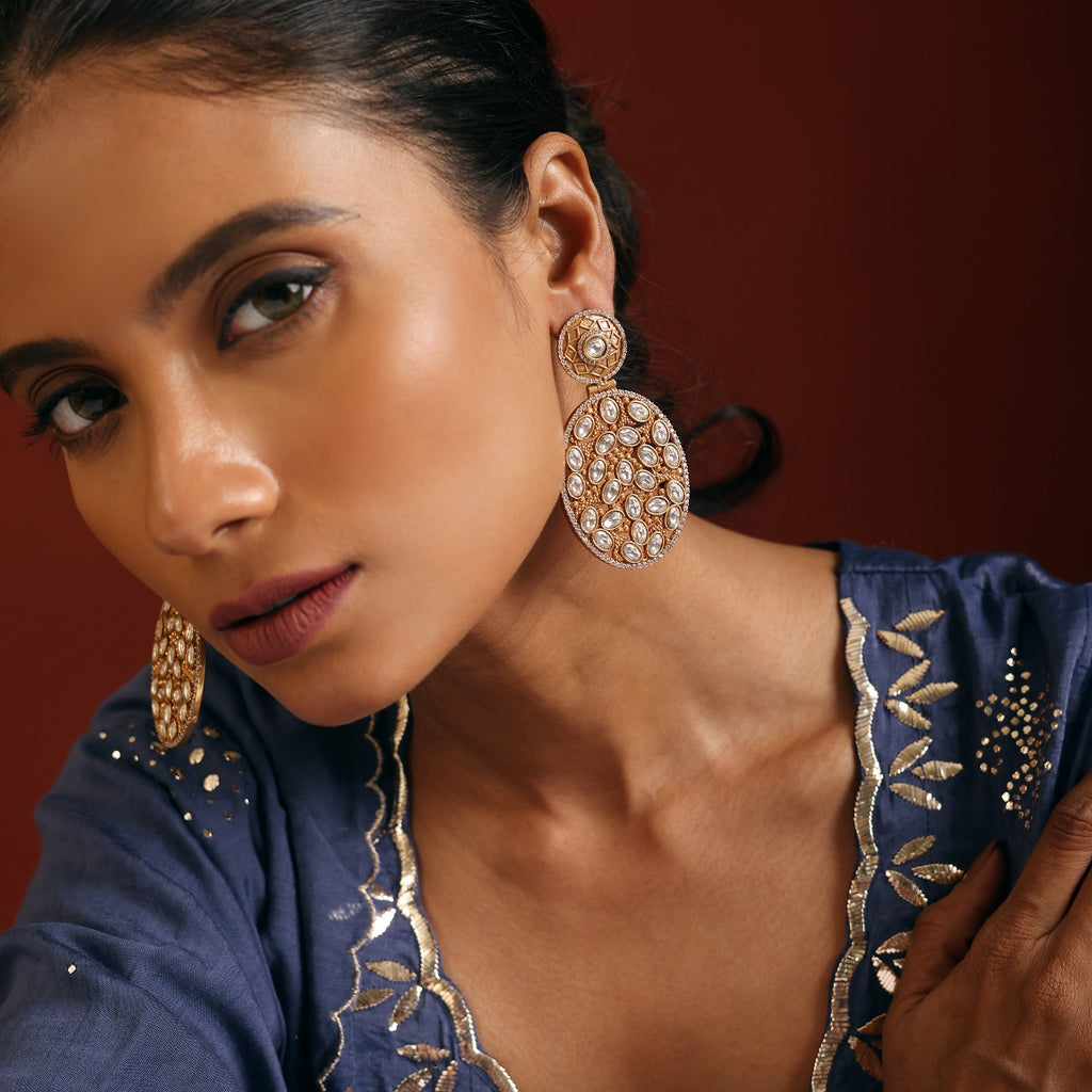 Regal Gold Stone Oval Earrings