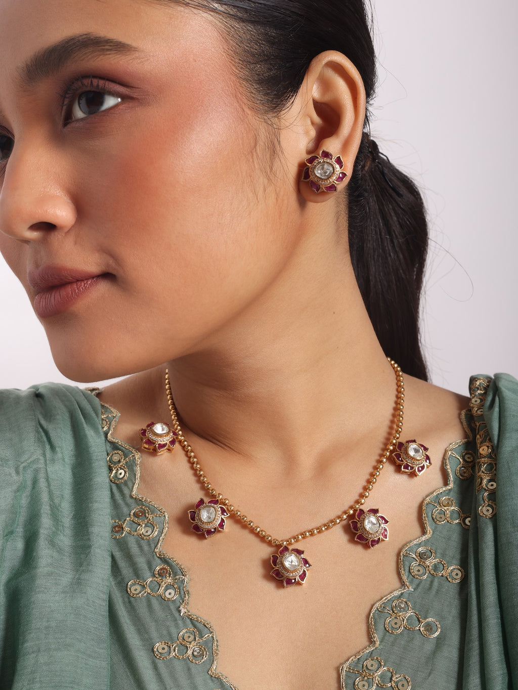 Ruby Flower Stone Set