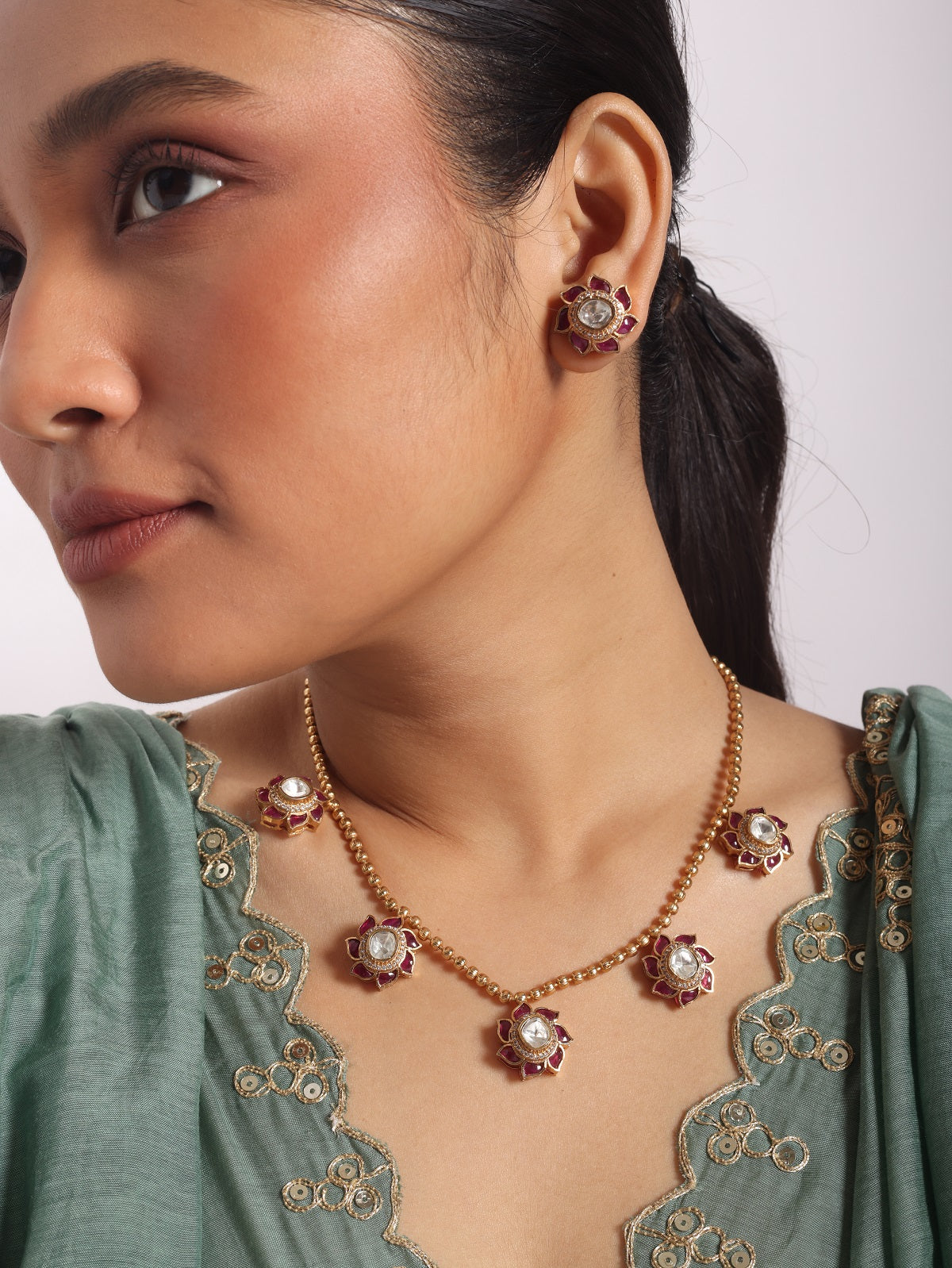 Ruby Flower Stone Set