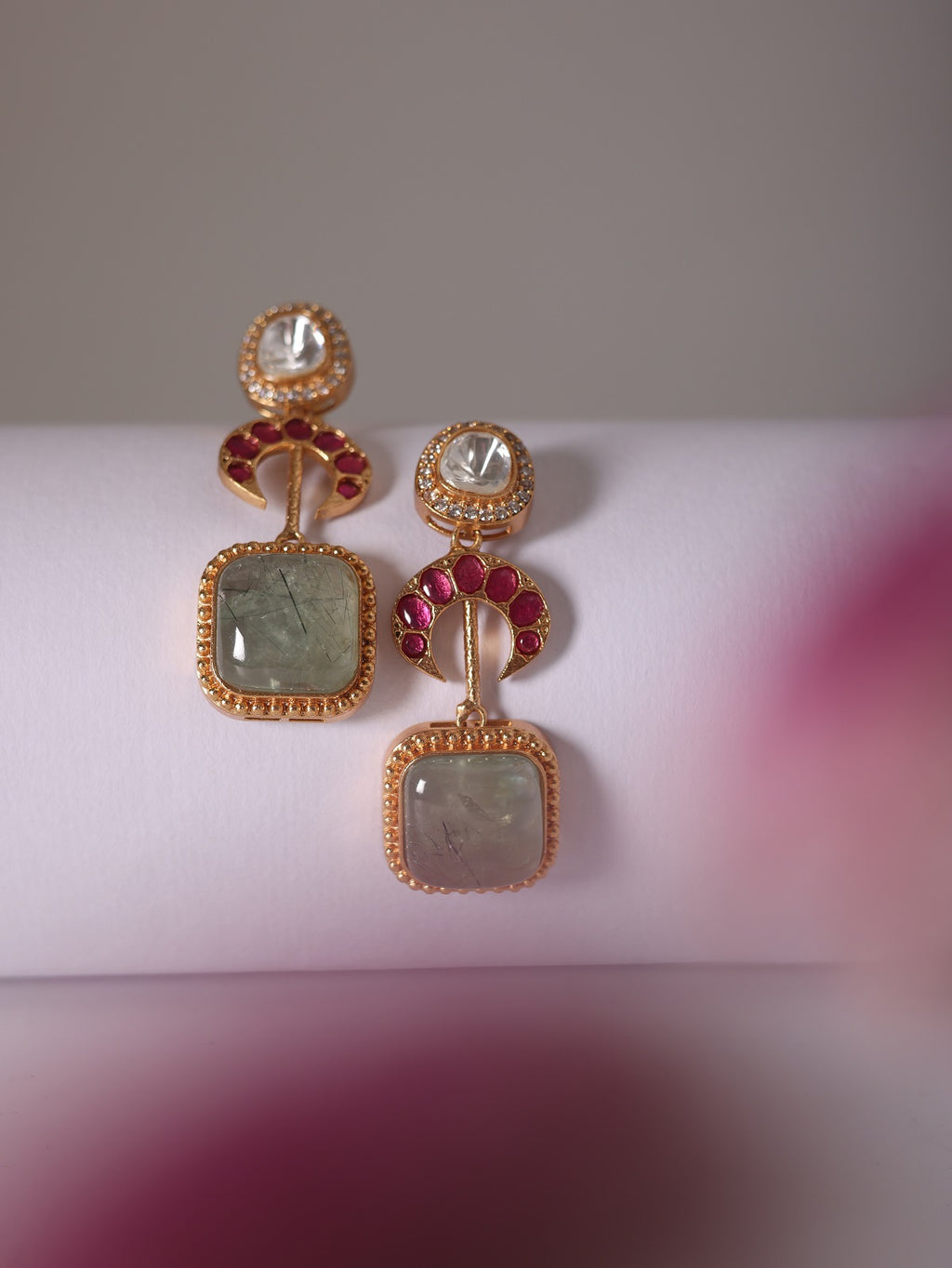 Moonstone Ruby Dropdown Earrings