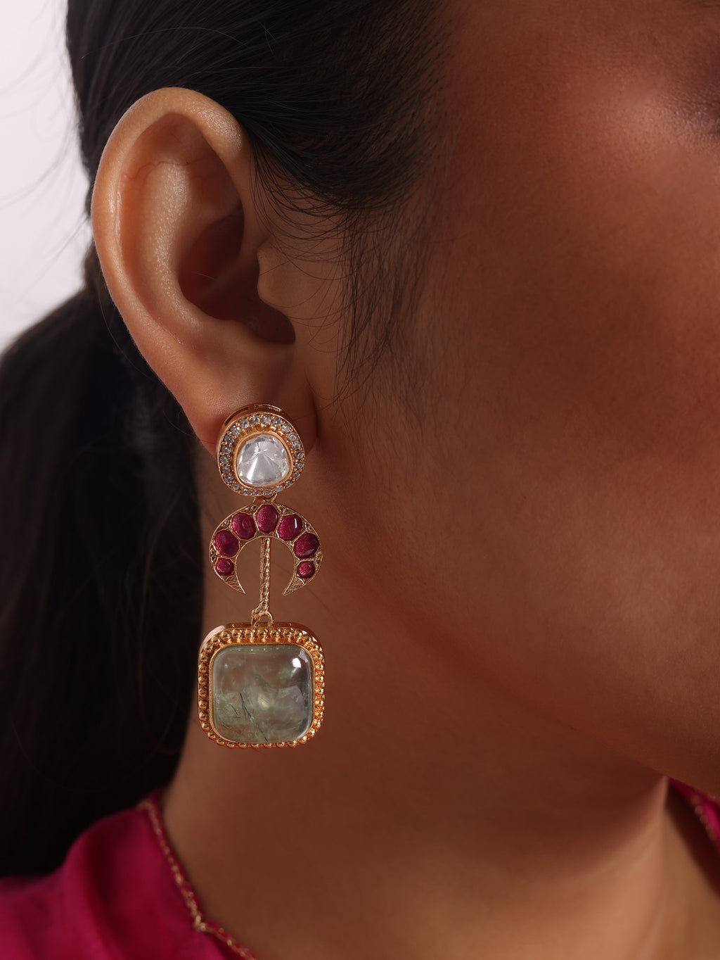 Moonstone Ruby Dropdown Earrings