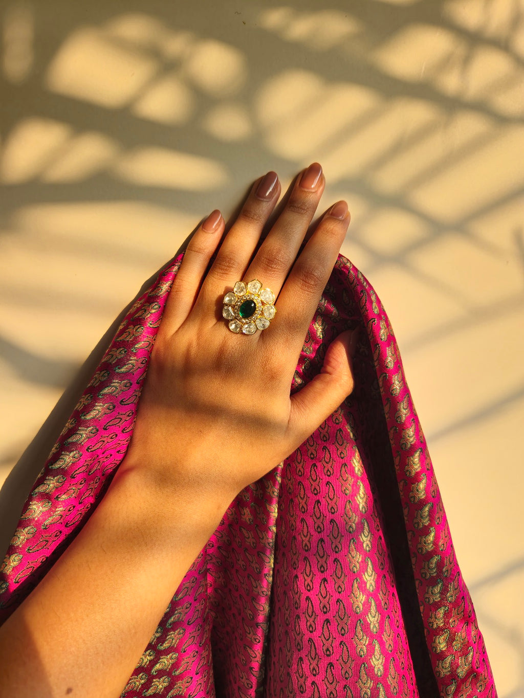 Emerald Stone Flower Ring