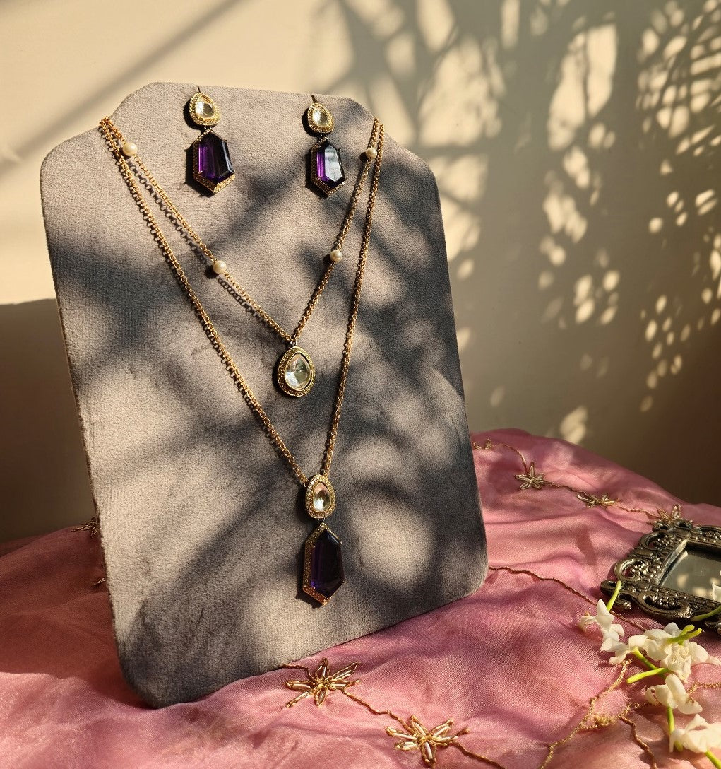 Purple Stone Double-Layered Pendant Set