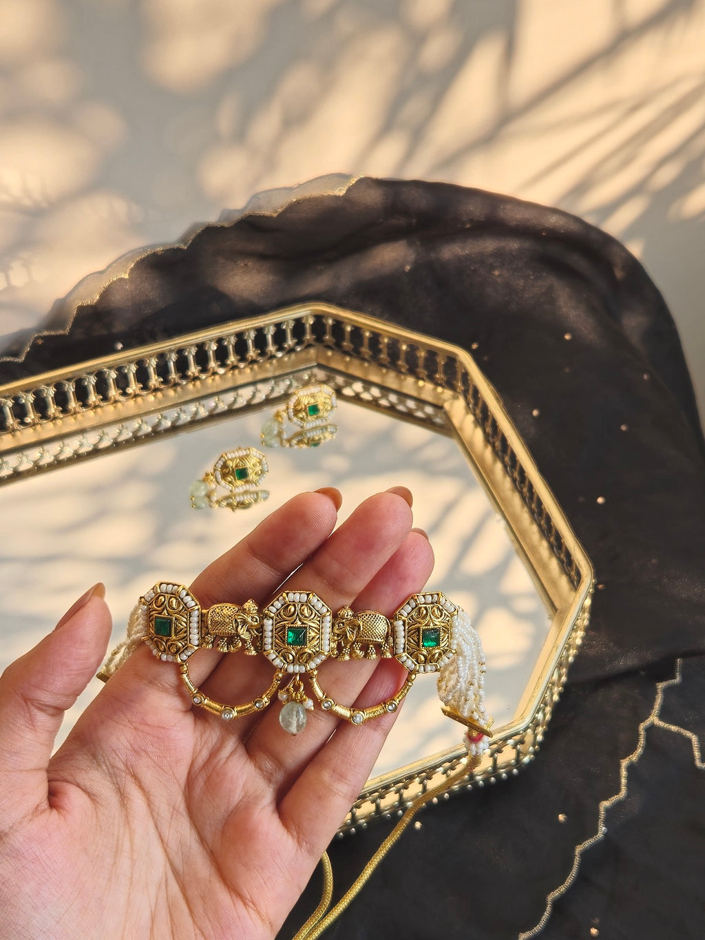 Gold Elephant Pearl Choker Set