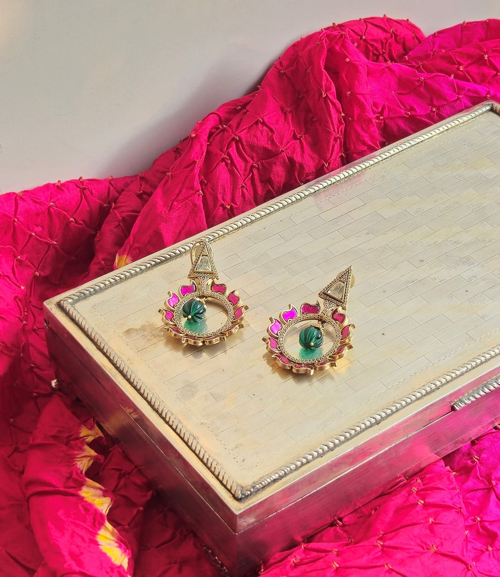 Ruby & Green Sunflower Earrings
