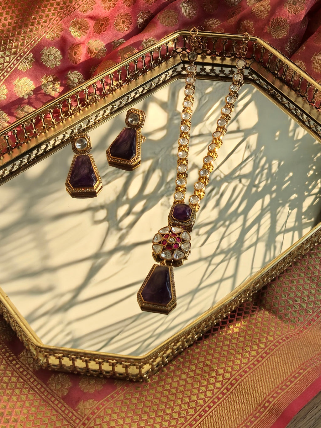 Long Purple Pendant Stone Set
