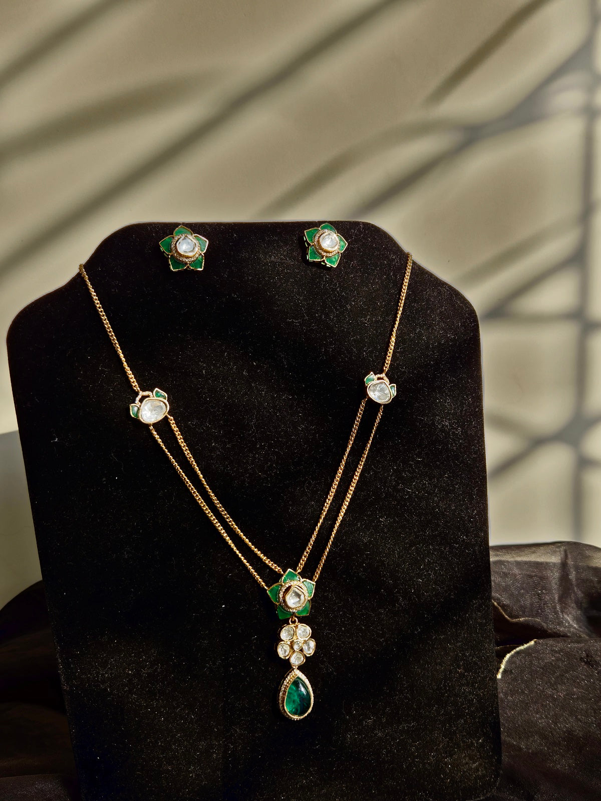 Green Stone Double Chain Set