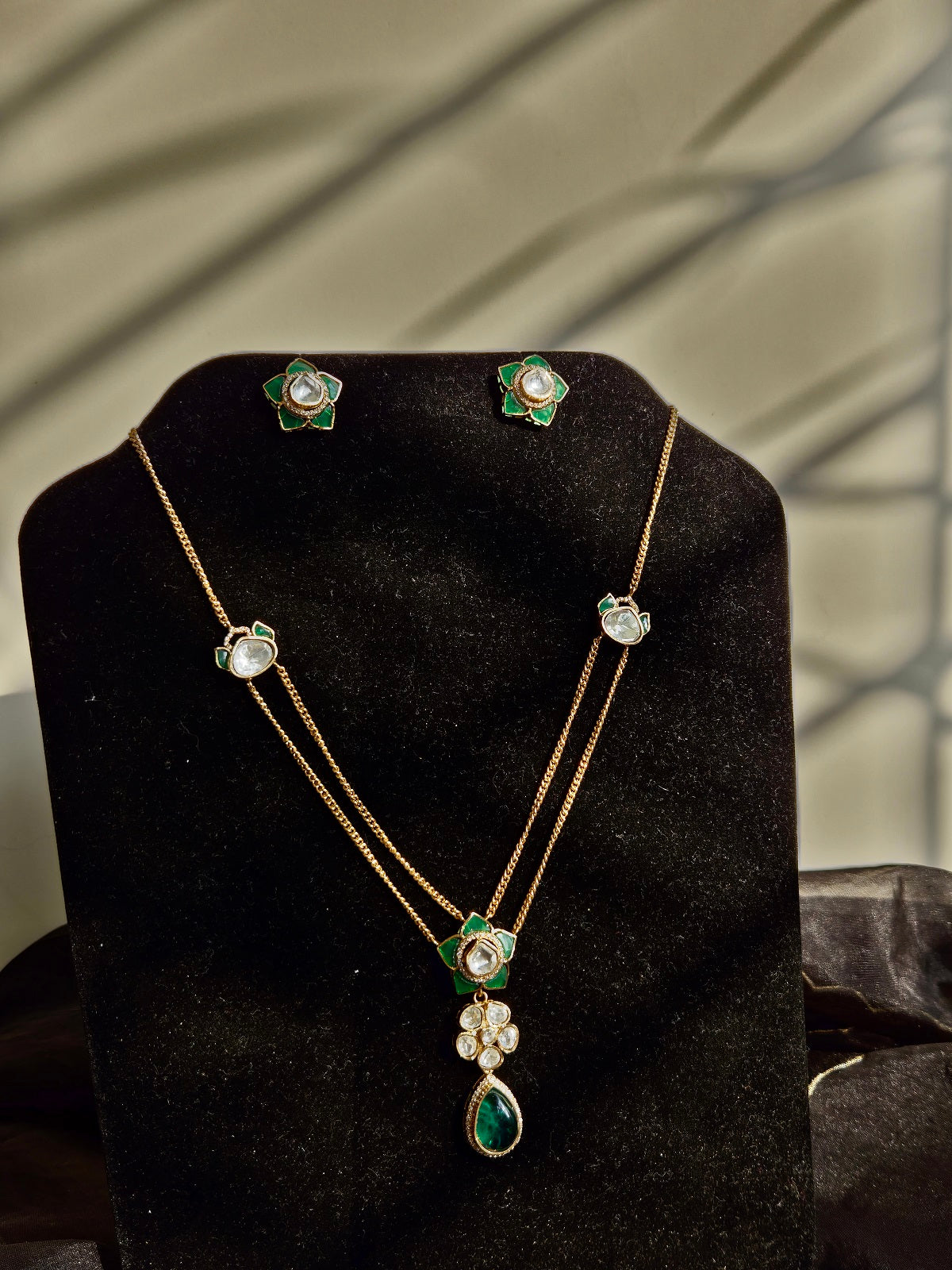 Green Stone Double Chain Set