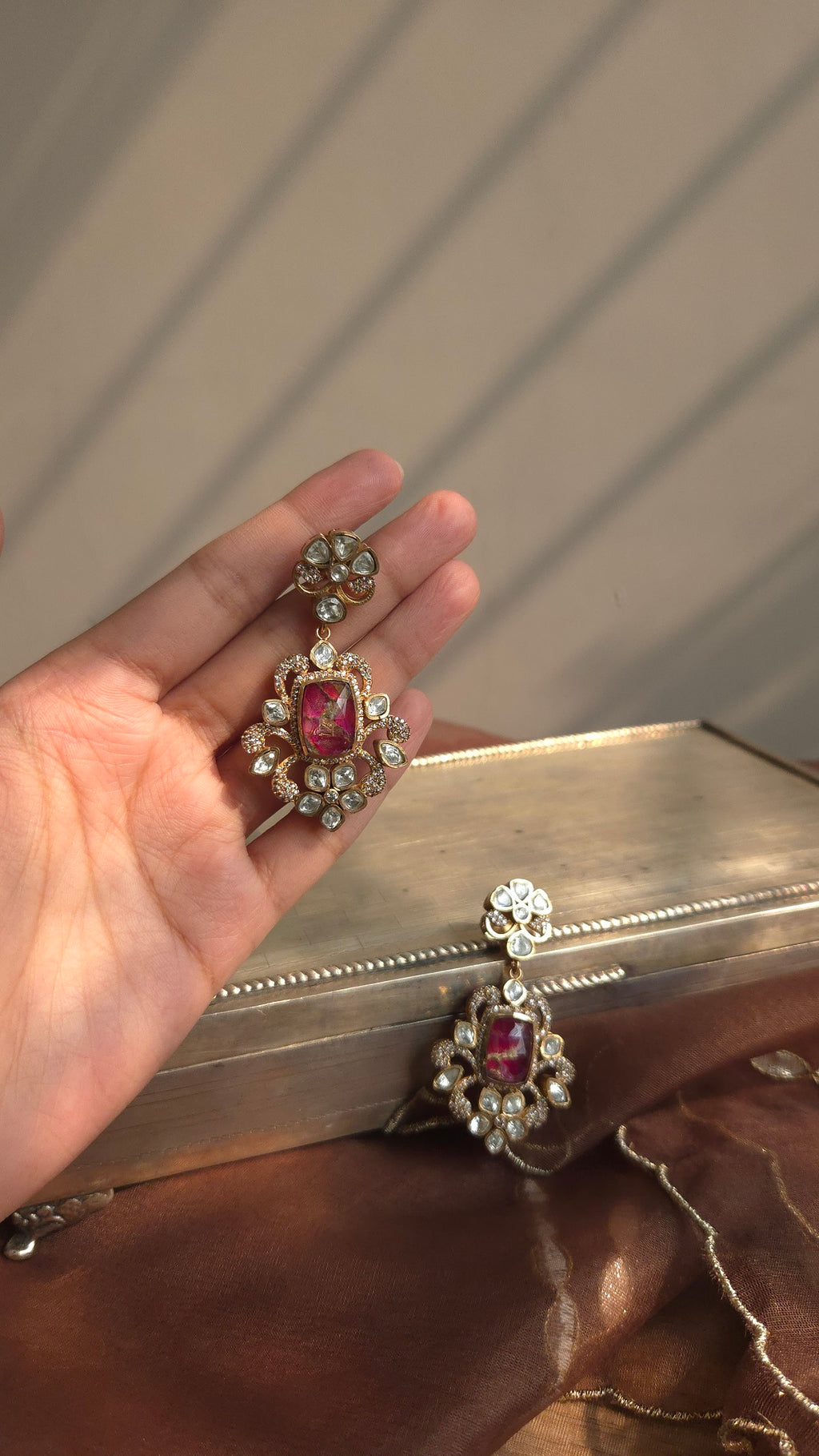 Ruby Stone Flower Earrings
