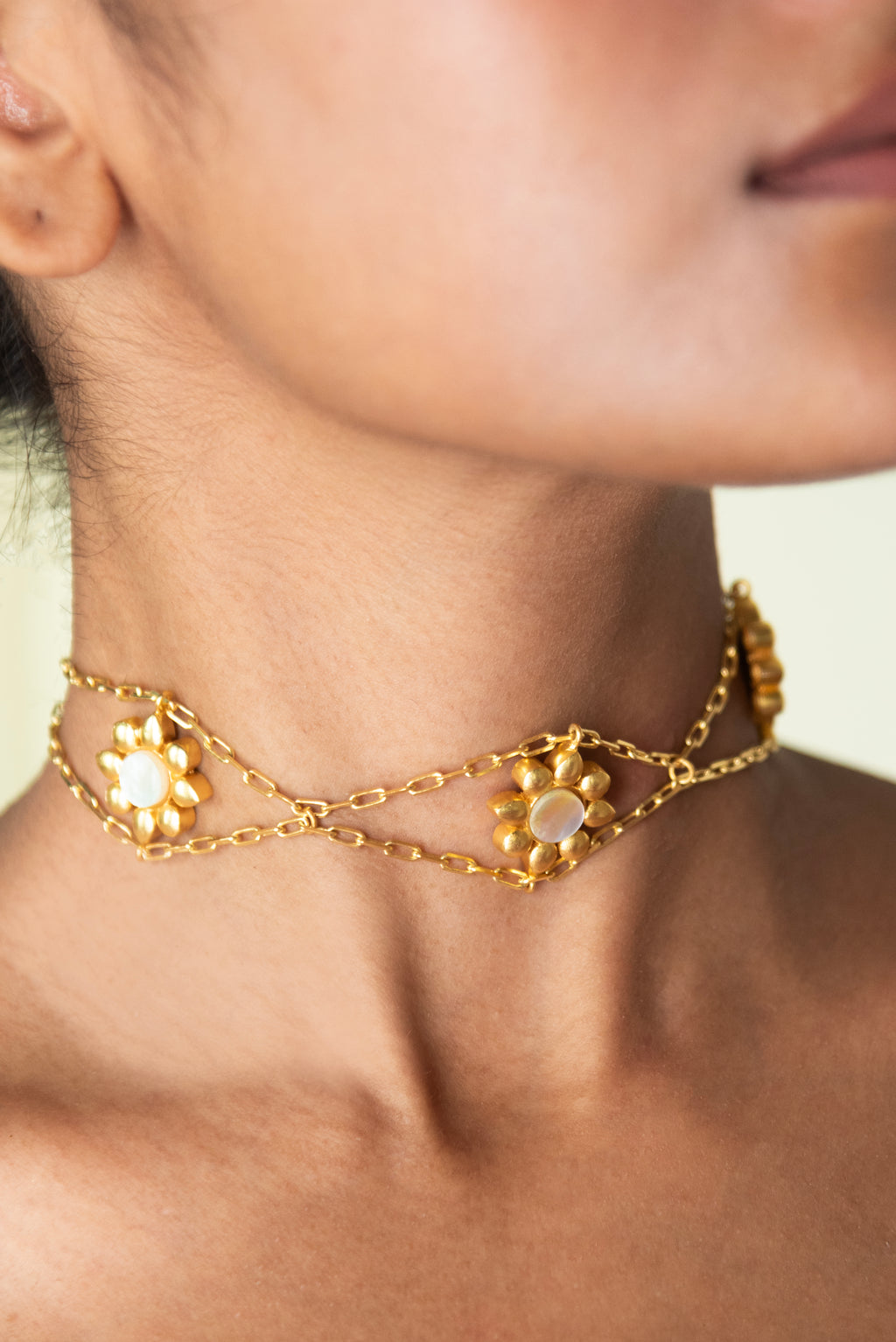Gold Flower MOP Choker