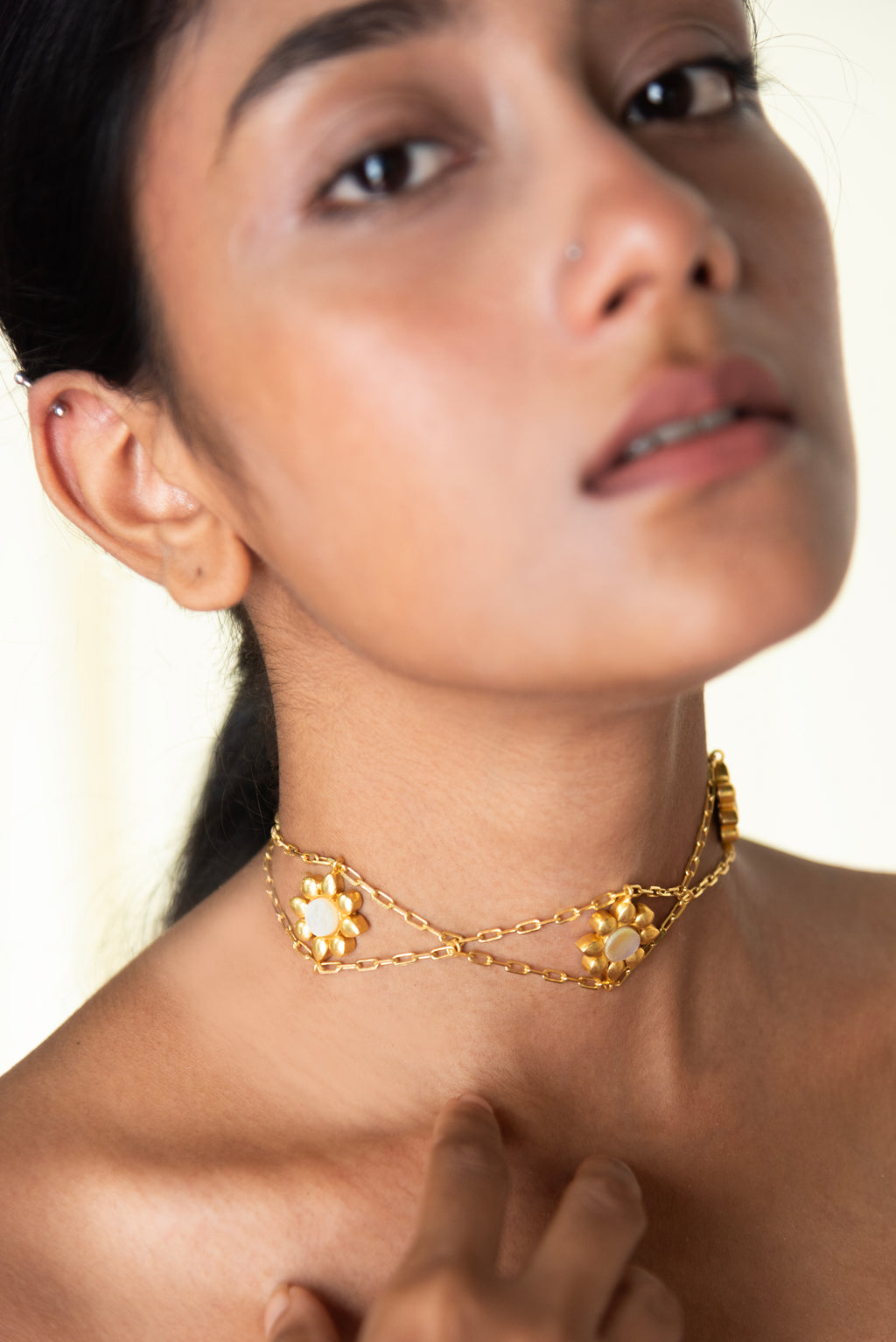 Gold Flower MOP Choker