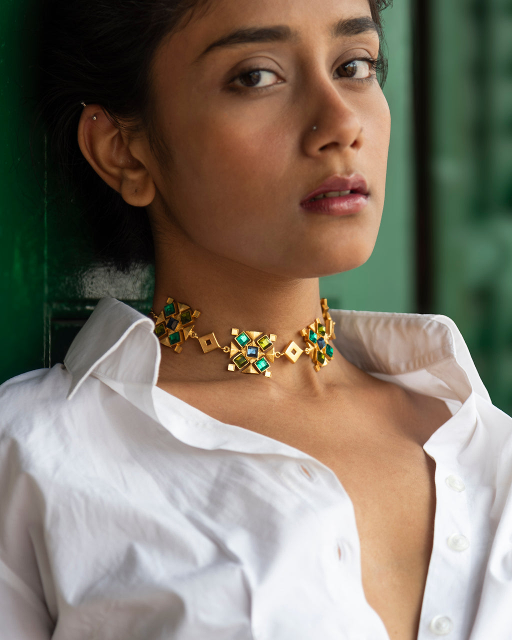 Green & Brown Square Choker