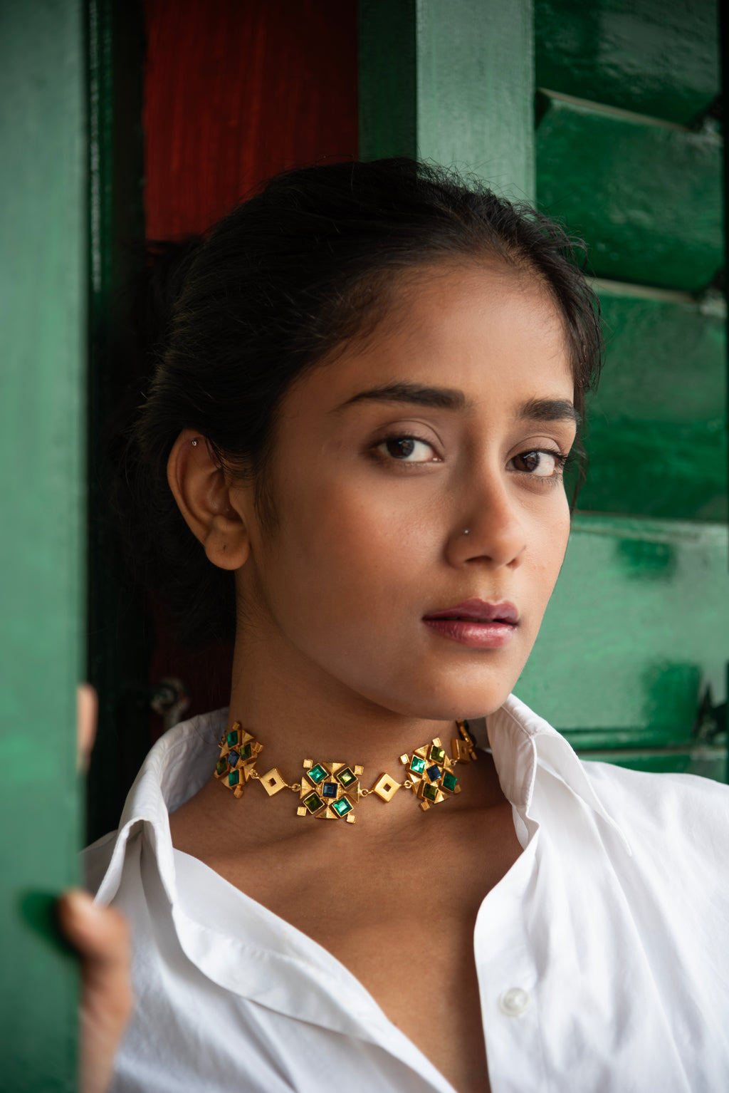Green & Brown Square Choker