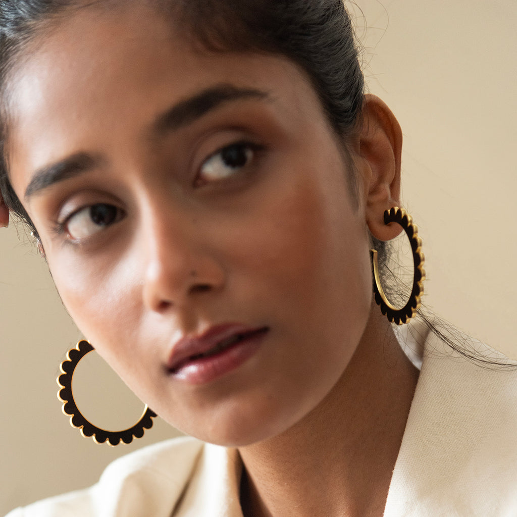 Black Enamelled Flower hoops