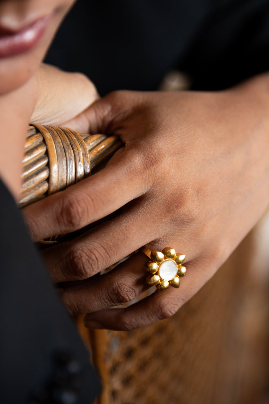 Gold Flower MOP Ring