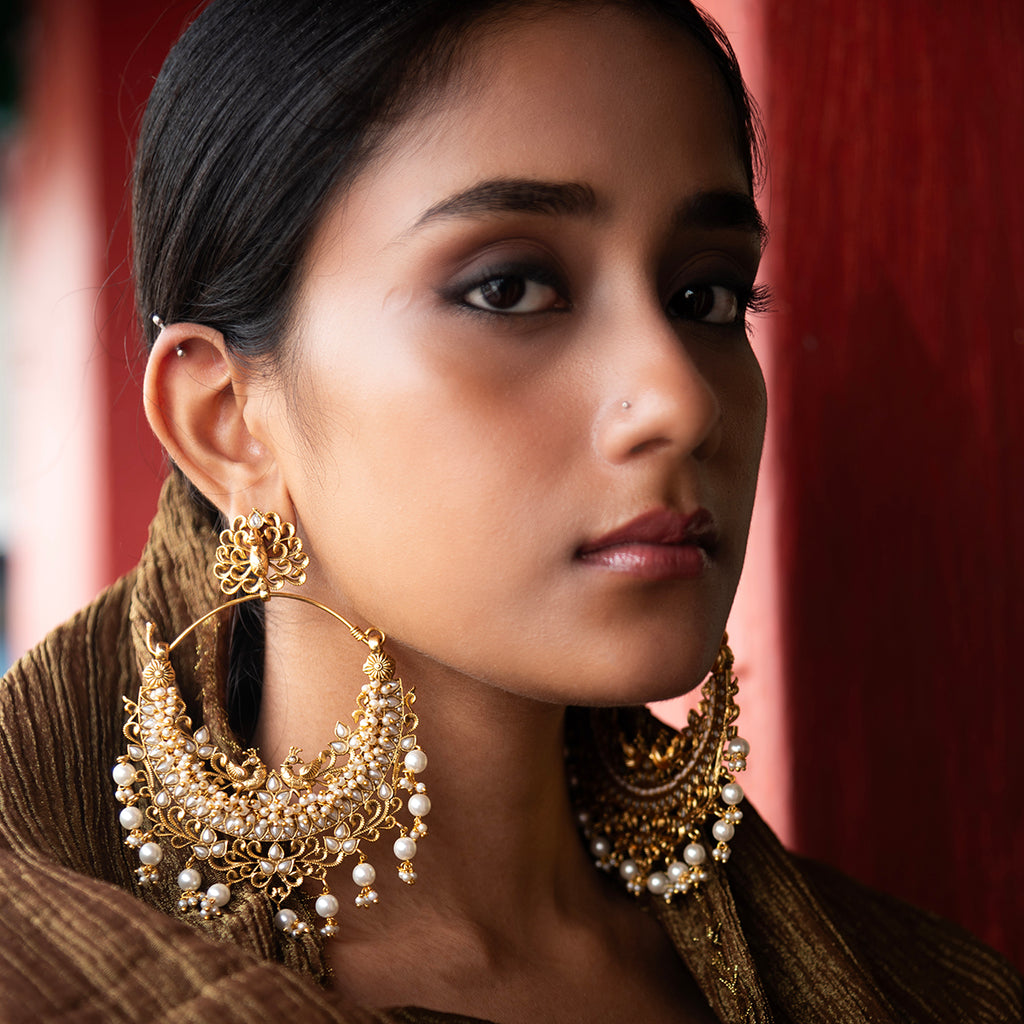 Large Gold Moti Chandbali