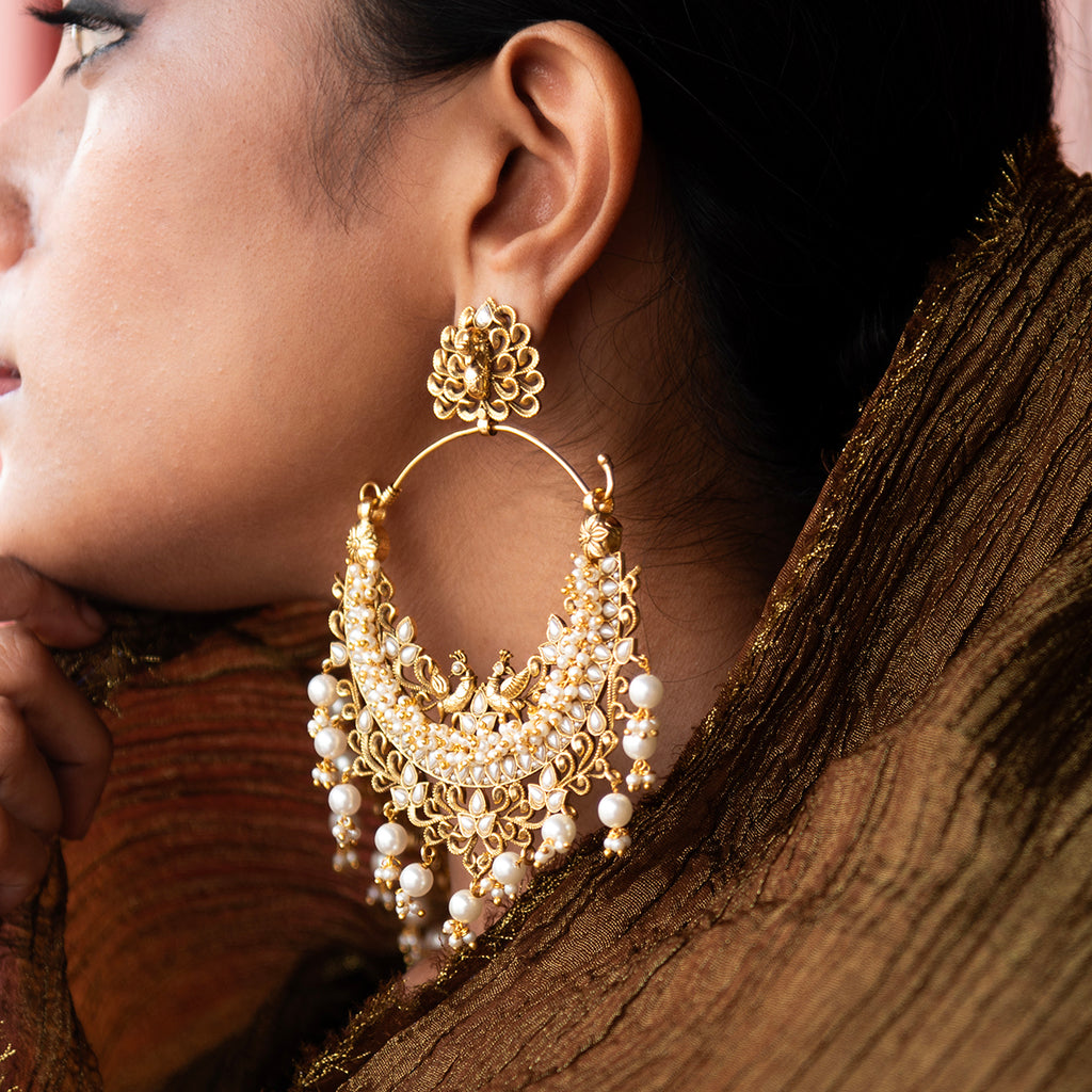 Large Gold Moti Chandbali