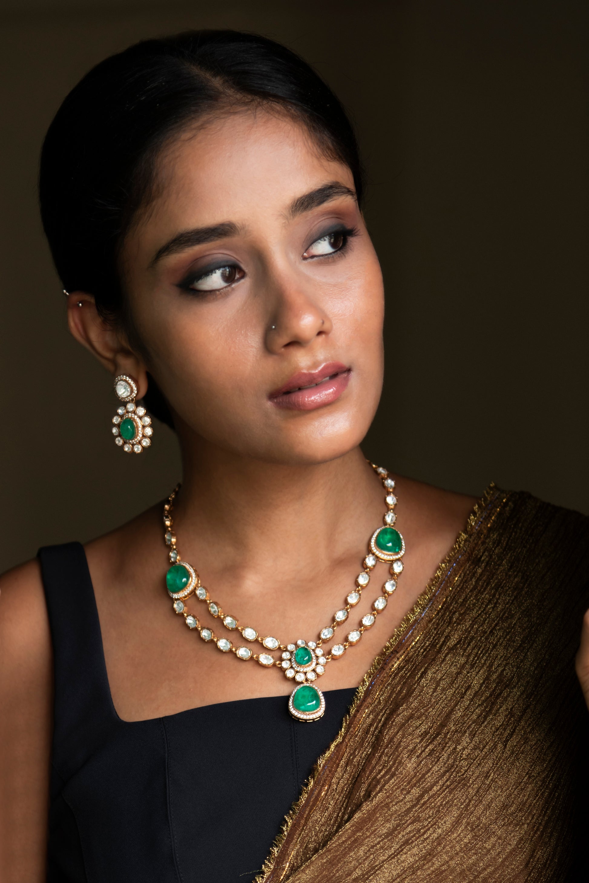 Green Double Chain Stone Set