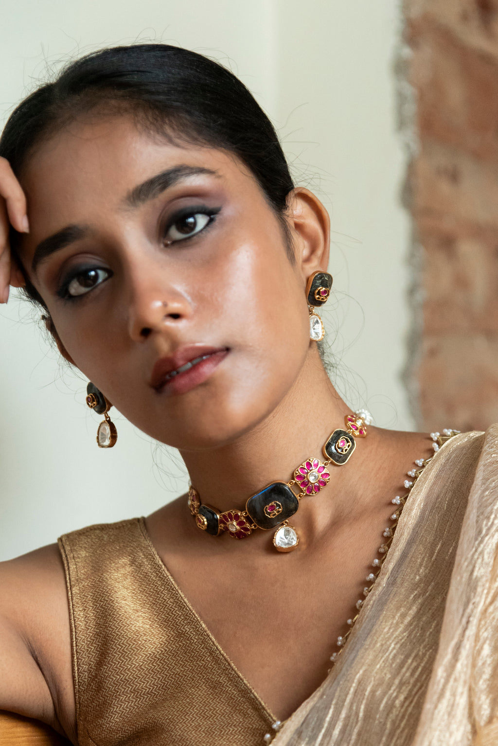 Moonstone Ruby choker Set