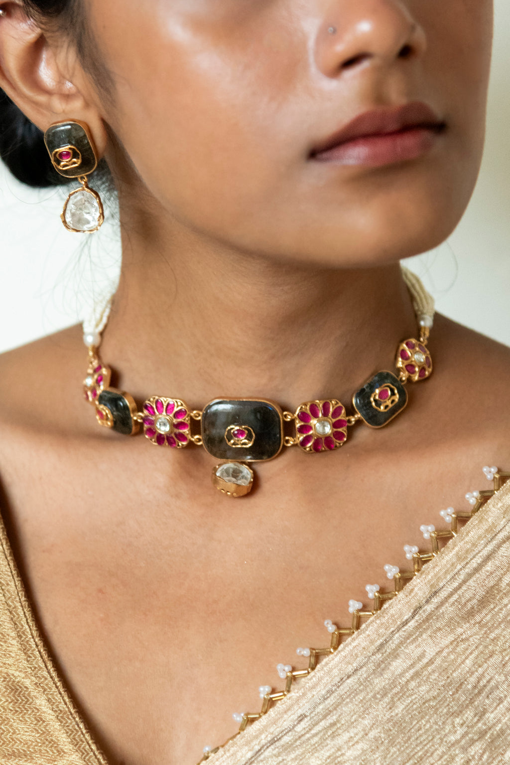 Moonstone Ruby choker Set