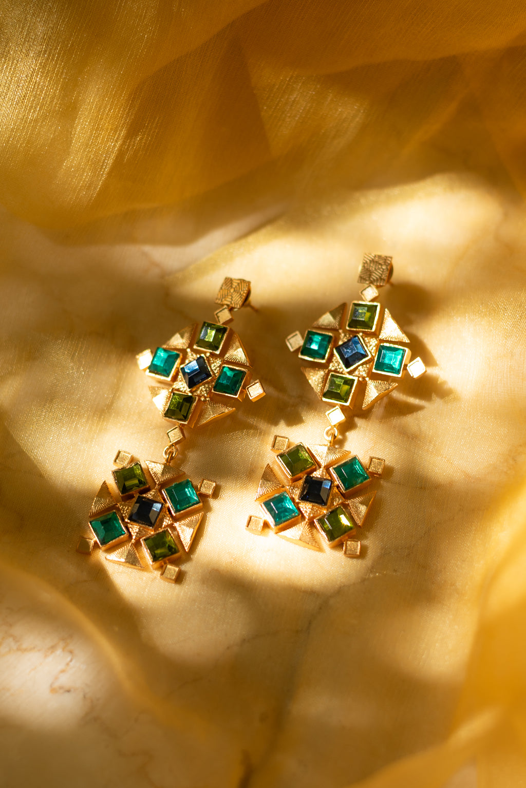 Green & Brown Square Earrings