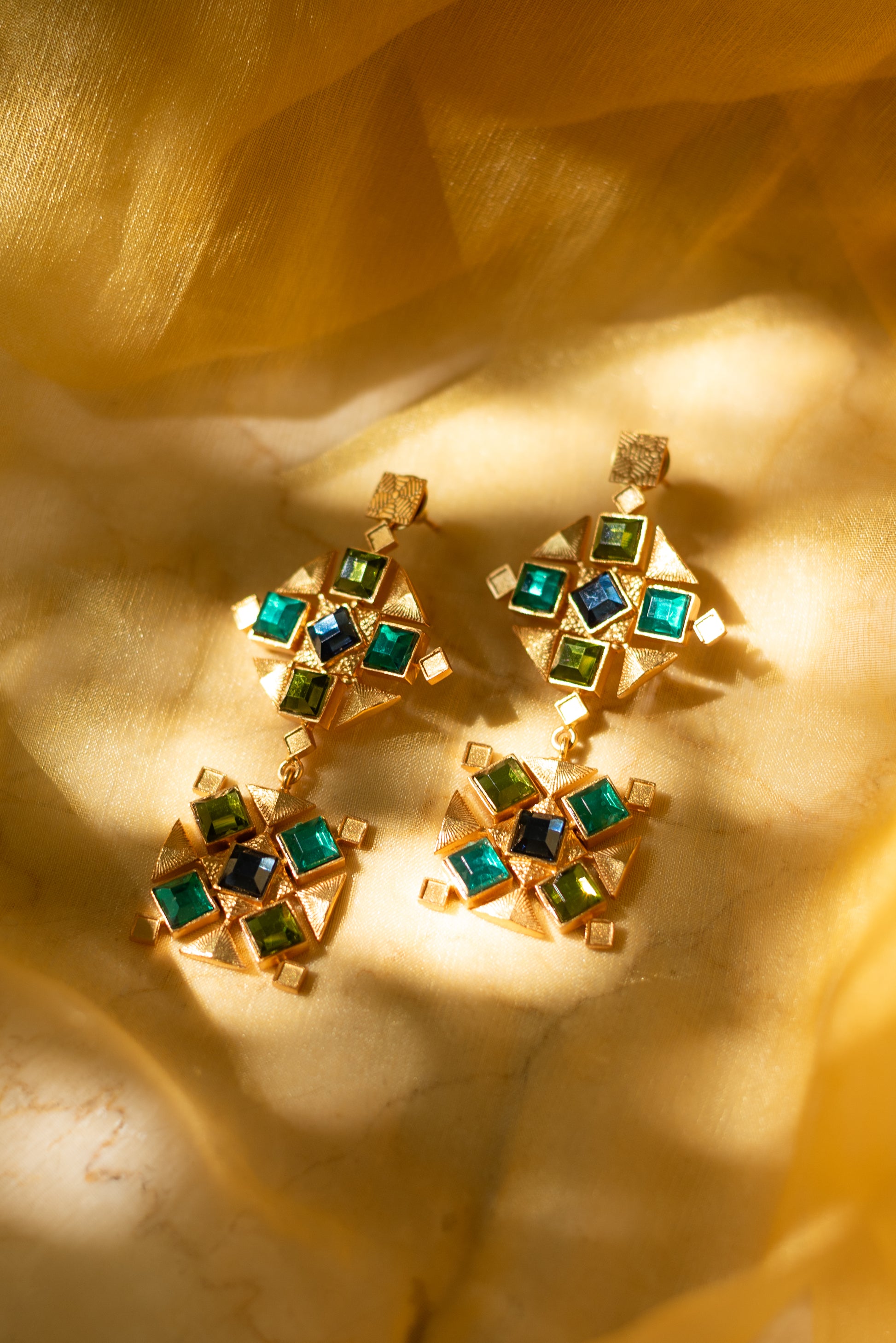 Green & Brown Square Earrings